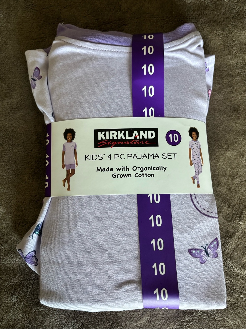 NWT Kirkland Signature Kids' Lavender Butterfly Pajama Set - Size 10